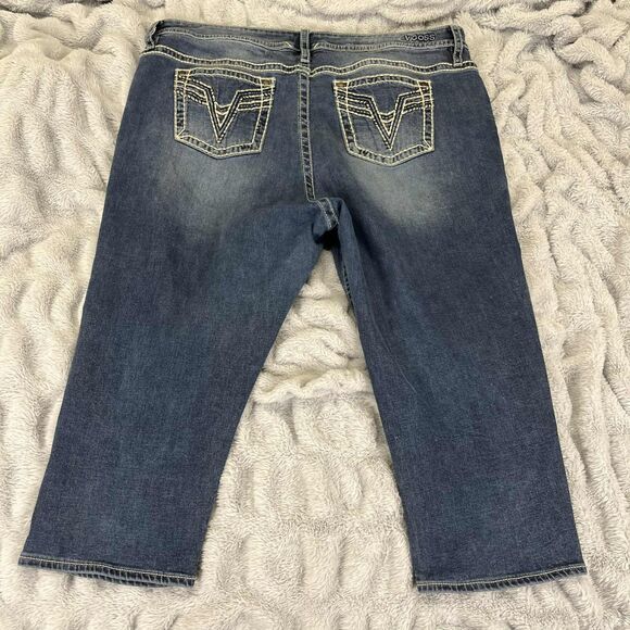 Vigoss Jeans Women 24 Capri Medium Wash Stretch Denim Embroidered Western Boho - Picture 2 of 9